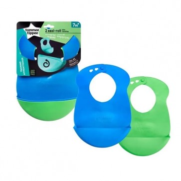 Baberos de silicona Easi-Roll Pack x 2  Azul - Verde Tommee Tippee