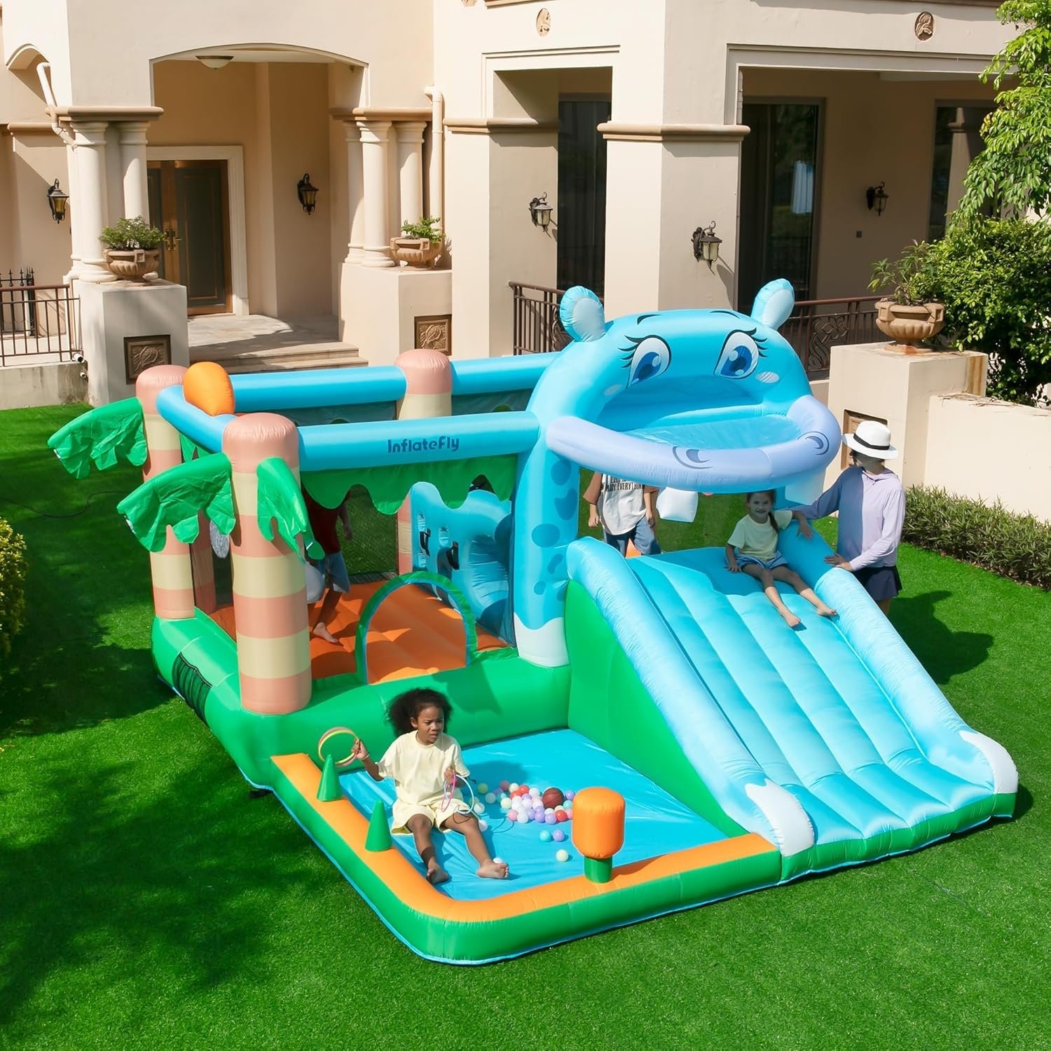 Inflable Dolphin Hipopotamo y Palmeras3
