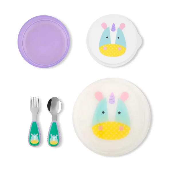 Set Bowl y Plato Antideslizantes con Cubiertos Diseño Unicornio